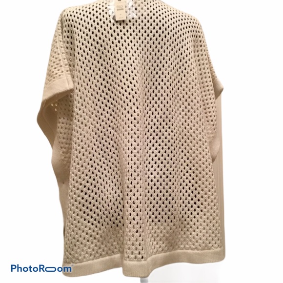 Talbots cream open knit notched neckline sweater poncho - Picture 6 of 7